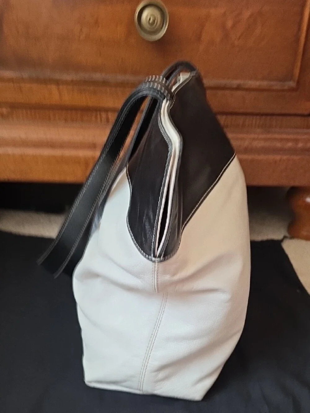 Chanel Vintage Bi-Color Two-Tone White and Black Leather Tote